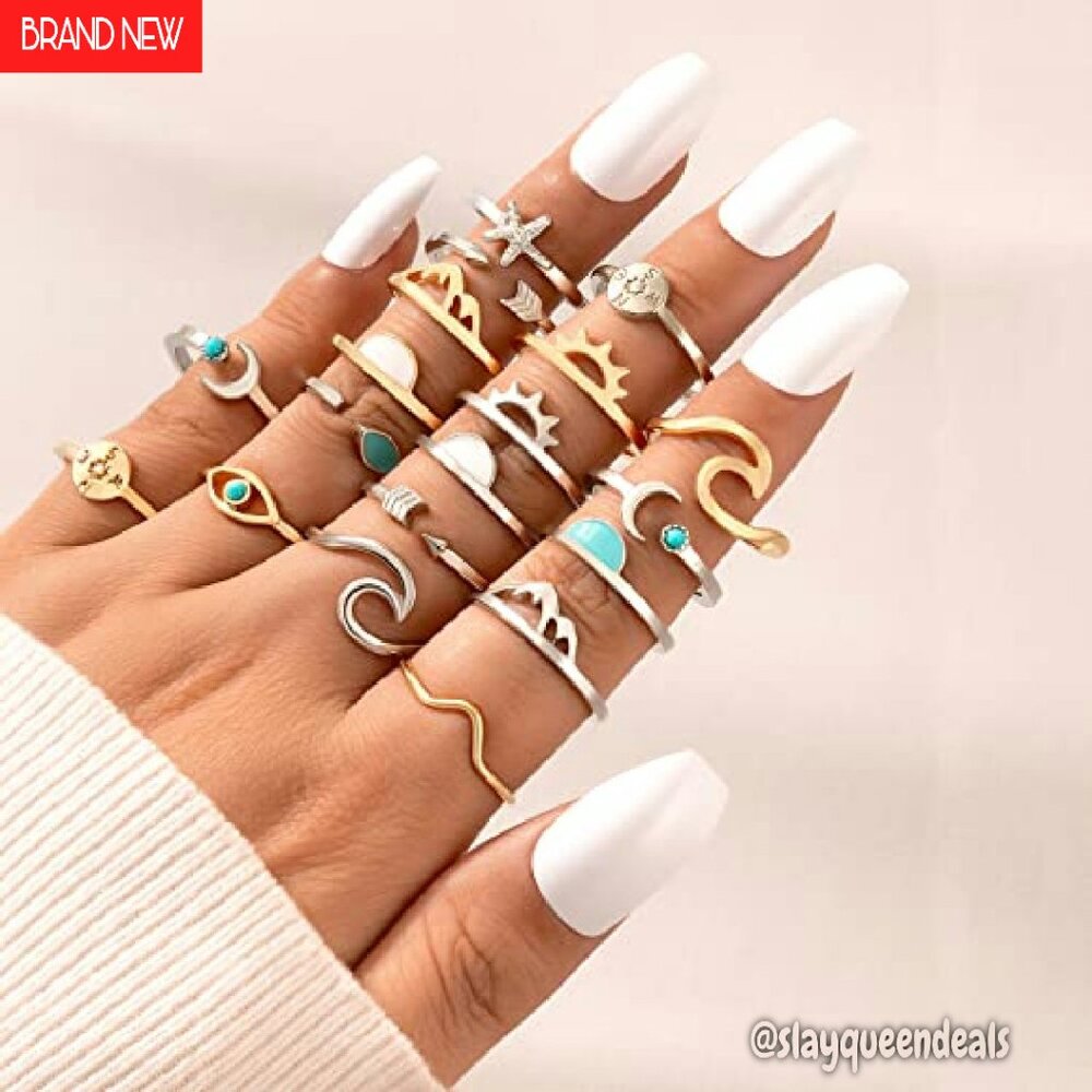 19-Piece Boho Stackable Knuckle Rings Set Adjusta… - image 4